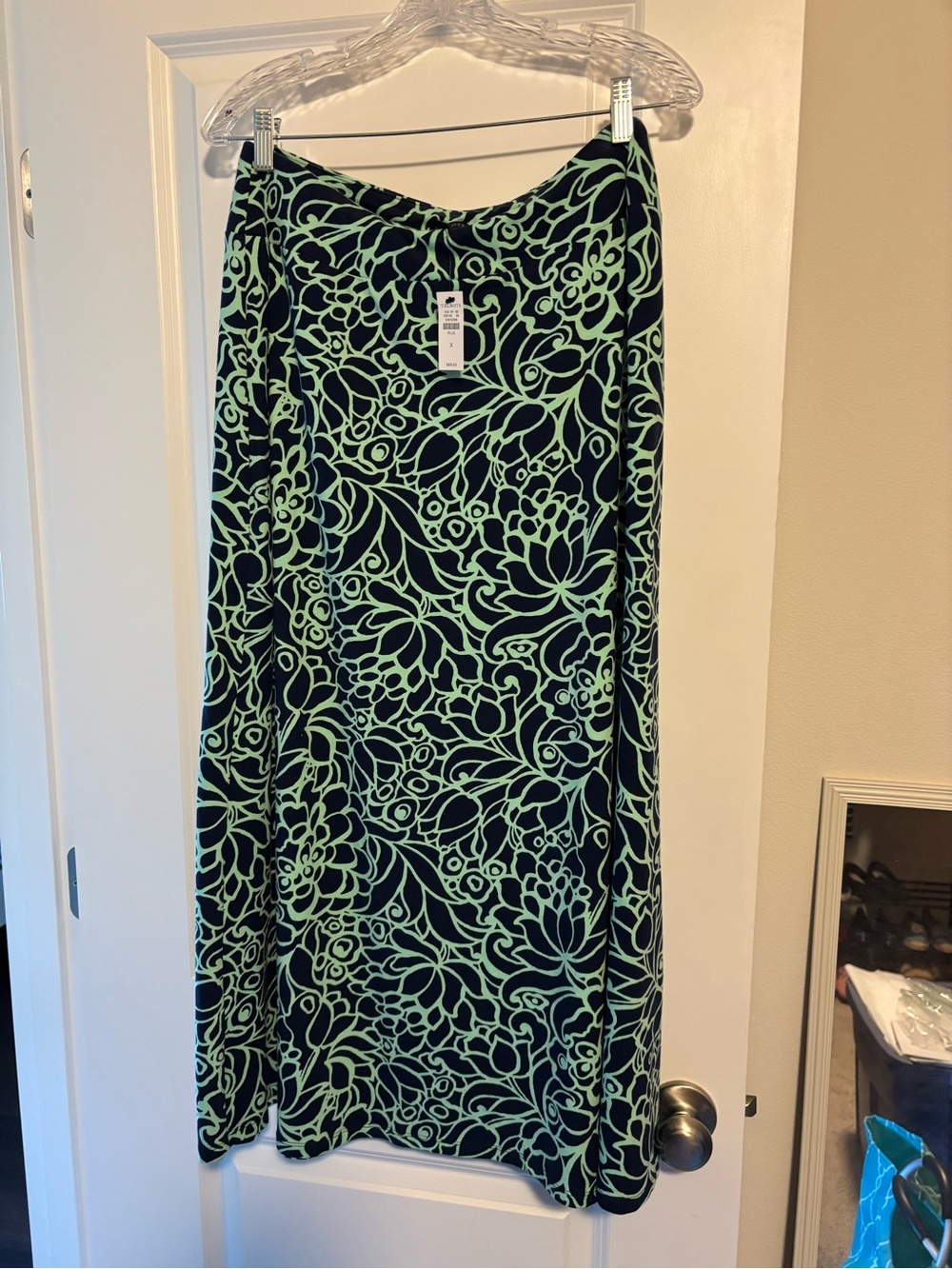 Talbots Navy With Mint Floral Maxi Skirt